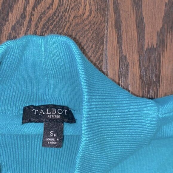 Talbots petites turquoise knit sweater size small petite cotton blend - Picture 4 of 7